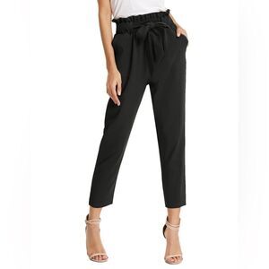 GRACE KARIN Business Black Long Pants with Belt Paperbag Waist Pants size s EUC